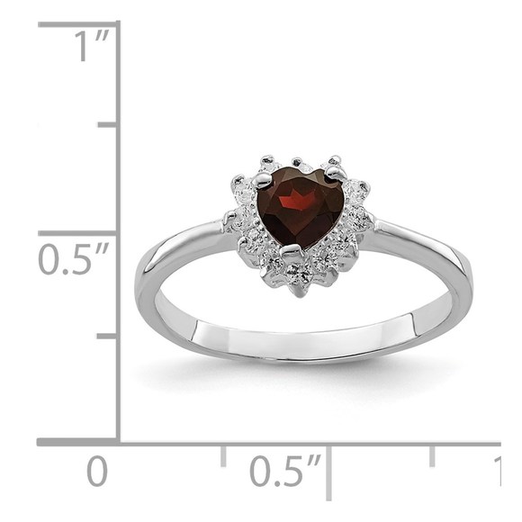 925 Sterling Silver Rhodium-plated Garnet & CZ Heart Ring - Picture 3 of 6